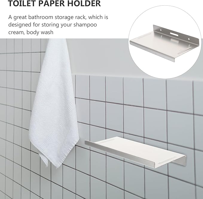 Mobestech Stainless-Steel Storage Rack Wall-Mounted Bathroom Organizer 1.2Mm Brushed Sundries Holder Toilet Paper and Shampoo Shelf for Bathroom Storage
