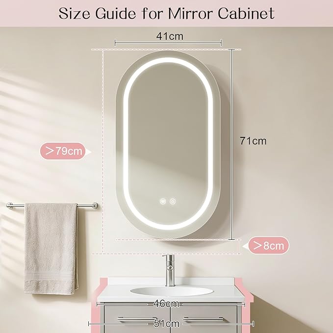 Oval Medicine Cabinet with Light,LED Mirror Cabinet,USB Shaver Socket,Internal Light,Steel with Powder Coating,Soft Closing Hinge,16×28inch