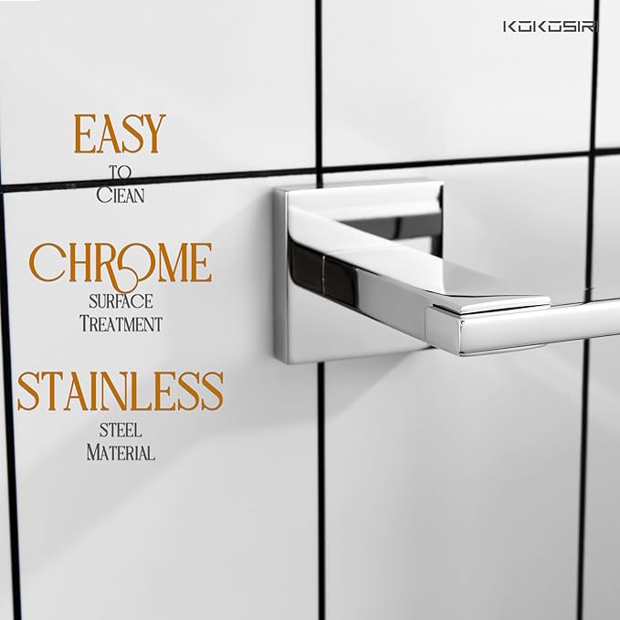 KOKOSIRI 16 Inch Bath Towel Bars Bathroom Towel Holder Towel Rail Kitchen Towel Hanger Necklace Holder Bathroom Accessories Stainless Steel Wall Mounted Polished Chrome B4006CH-L16