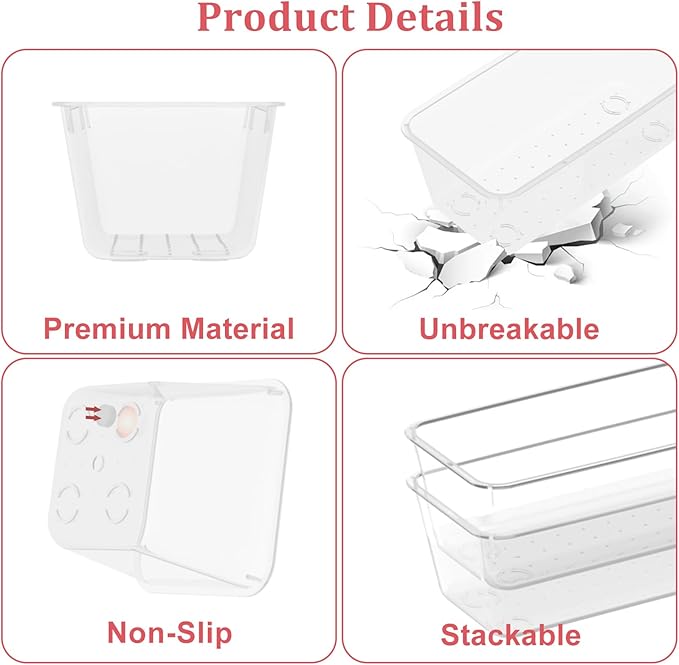 24 PCS Plastic Drawer Organizer Set, Sturdy 3-Size Makeup Vanity Desk Drawer Organizer Trays and Storage Bins for Cosmetics, Junk and Gadgets ?€? Ideal for Bathroom, Bedroom, Office and Kitchen