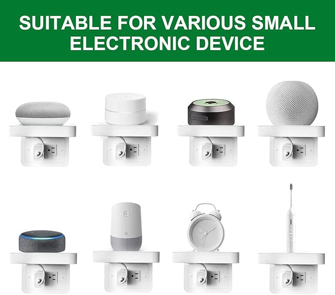 Wall Outlet Shelf,Bathroom Wall Shelves with Cord Storage,Smart Home Organizer,Wall Mount for Google Home,Homepod Mini,Echo DOT,Smartspeakers,Toothbrush (Decora-Horizontal)