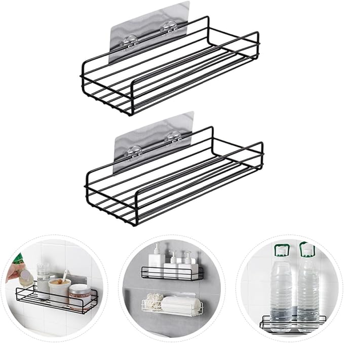 Luxshiny 2pcs Wall-Mounted Iron Storage Racks with Adhesive Pads Ventilated Corner Shelves for Bathroom and Kitchen Organization Installation Space-Saving and Easy-Clean Design
