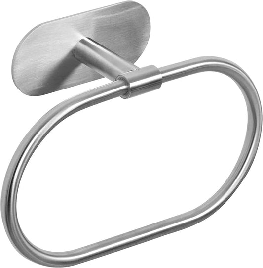 HouseAid Self Adhesive Towel Ring for Bathroom, Stainless Steel Adhesive Hand Towel Holder, No Drilling Modern Hand Towel Hanger, Brushed Nickel