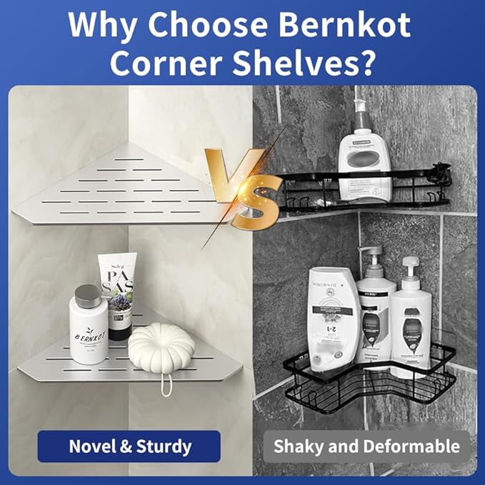 Corner Shower Shelf 10", Brushed 304 Stainless Steel Pentagonal Heavy Duty Floating Corner Shelf, Slot Design Recessed Bathroom Shelf for Tiled Wall