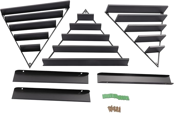 6PCS Triangular Wall-Mounted Nail Polish Racks, Black 5-Tier Nail Polish Shelves, Heavy-Duty Cosmetic Display Cases with Raised Edges for Nail Salon, Home, Shop Use