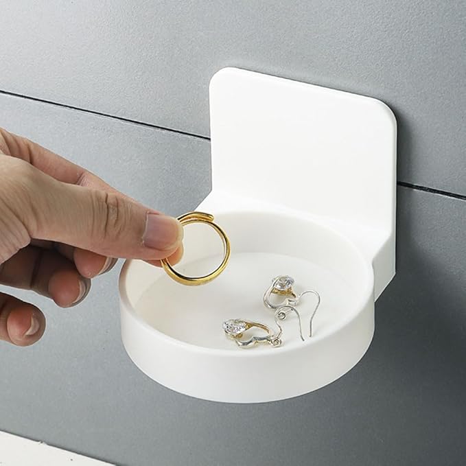 Lurrose Wall Storage Rack White Bathroom Shelf Suction Mount Organizer for Toiletries Space-Saving Bathroom Accessory for Kitchen and Bedroom No Drilling Damage
