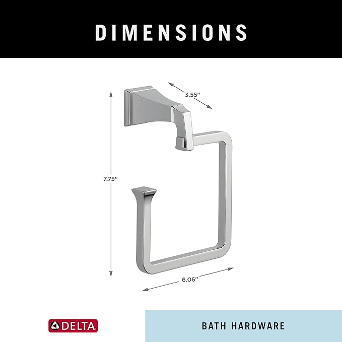 Delta Dryden (1-Pack) Hand Towel Holder Polished Chrome Towel Racks for Bathroom Wall Square Towel Ring Holder for Bath Towel Hanger for Kitchen, Bathroom Accessories 75146