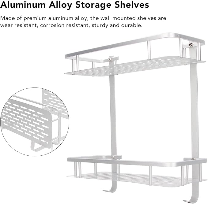 Bathroom Storage Rack, Wall Mounted Shelves, Aluminum Alloy Matte Two Layers Floating Storage Shelves for Bathroom Kitchen Living Room