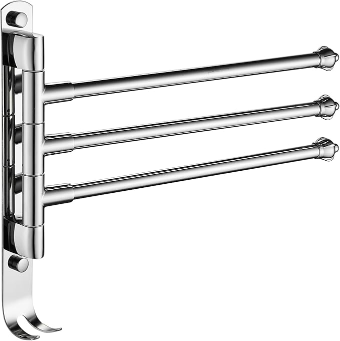 Chrome Plated Swivel Towel Rack Stainless Steel Adjustable Bathroom Towel Rack 12 * 1.5 * 10 inches for Bathroom, Bedroom, Balcony Removable Towel Bar (Electroplated, Triple Bar)