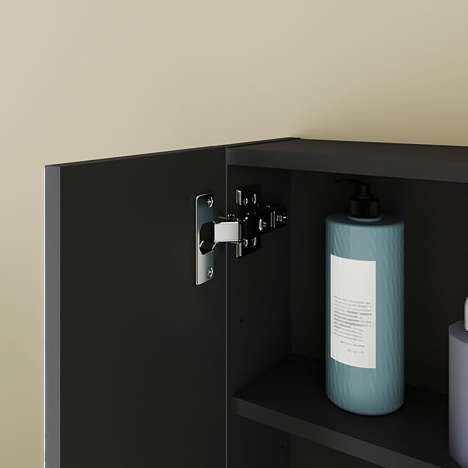 Panana Bathroom Mirror Cabinet Medicine Cabinets with 3 Mirrored Door Wall Mounted Cabinet with Mirror, Storage Shelf with Adjustable Shelves Storage Organizer Kitchen Cupboard (Black, 23.6x23.6 inch)