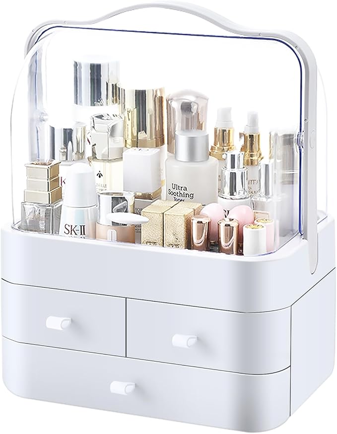 Skin Care Organizer Dustproof, Make Up Organizers and Storage with Lid, Skincare Organizers Preppy, Makeup Storage Box & Cosmetic Storage Box Waterproof for Vanity Countertop_White