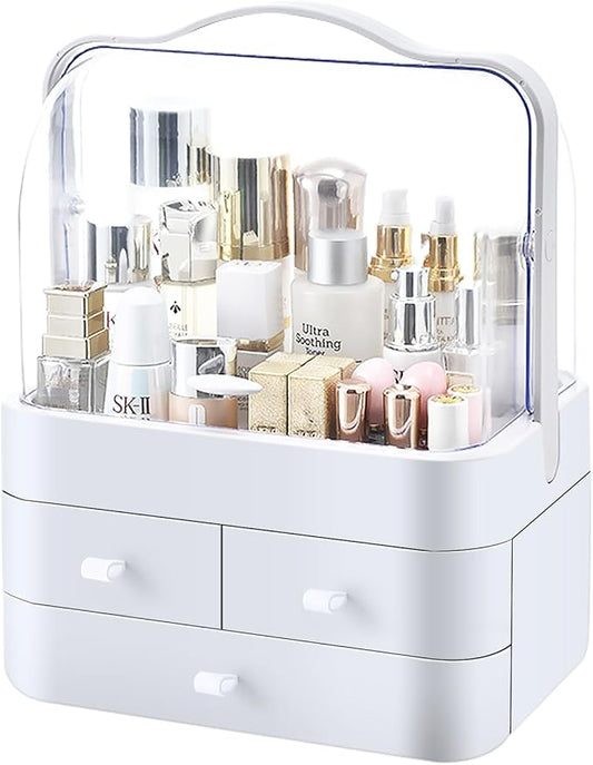 Skin Care Organizer Dustproof, Make Up Organizers and Storage with Lid, Skincare Organizers Preppy, Makeup Storage Box & Cosmetic Storage Box Waterproof for Vanity Countertop_White