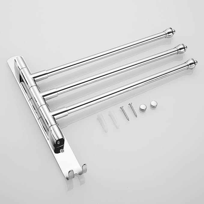 Chrome Plated Swivel Towel Rack Stainless Steel Adjustable Bathroom Towel Rack 12 * 1.5 * 10 inches for Bathroom, Bedroom, Balcony Removable Towel Bar (Electroplated, Triple Bar)