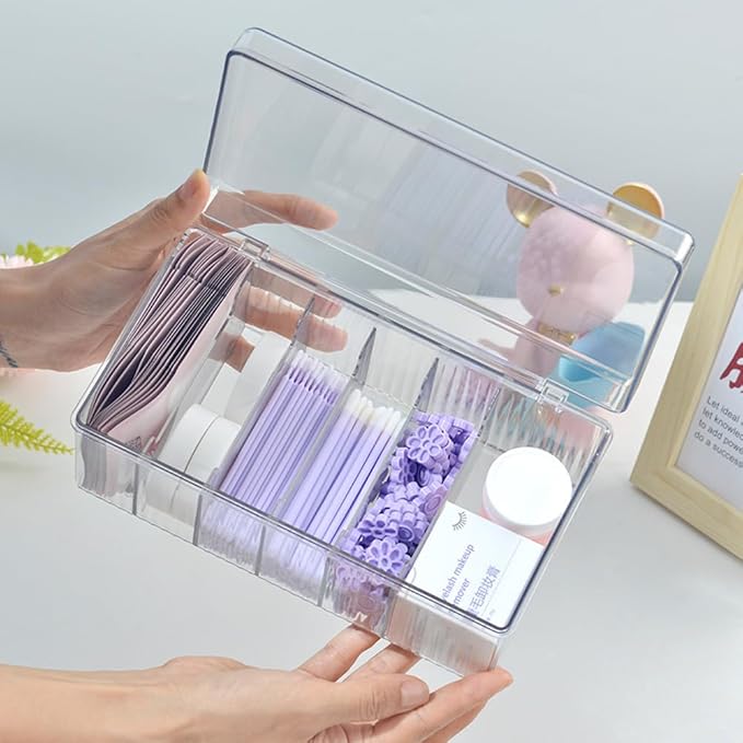 Lash Extension Organizer Box, Acrylic Eyelash Extension Supplies Storage Container Lash Cart Organizer for Lash Techs Eyelash Beauty Case with Lid Lashes Supplies Storage Box (Clear)