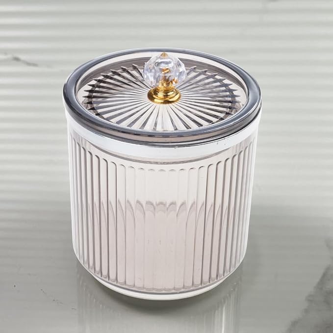 Bathroom Storage Jar for Cotton Balls Makeup Pads Accessories Holder with Protective Lid Toothpick