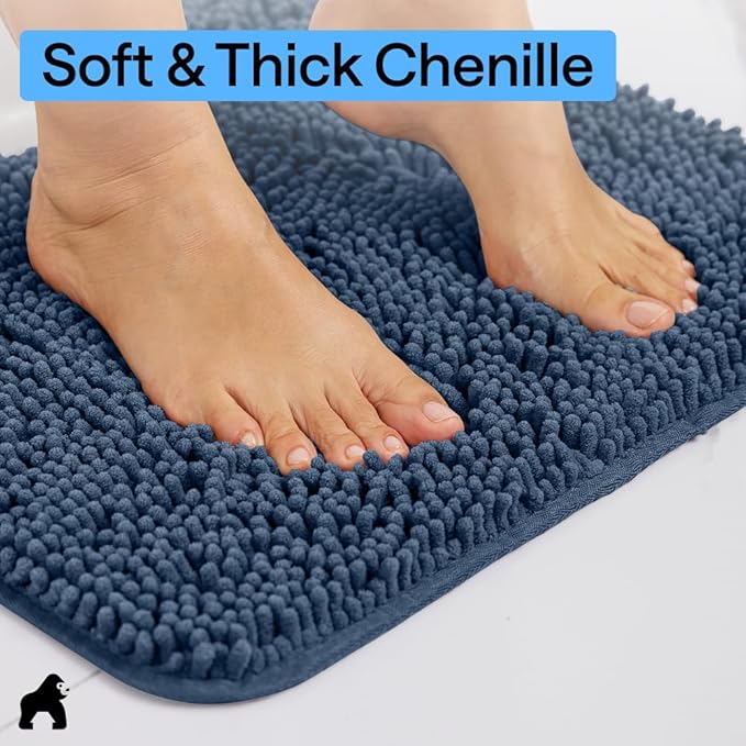 GORILLA GRIP Bath Rug Mat 60x17, Soft Absorbent Chenille, Quick Dry Microfiber Mats, Rubber Backing Washable Shower Floor Rugs, Bathmat Runner, US Designed Bathroom Home Decor Accessories Navy Blue