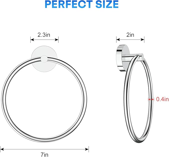 Hand Towel Holder Screw-in Mirror Silver Towel Ring for Bathroom Wall Stainless Steel Towel Hanger Round Towel Racks for Bathroom Decor and Accessories
