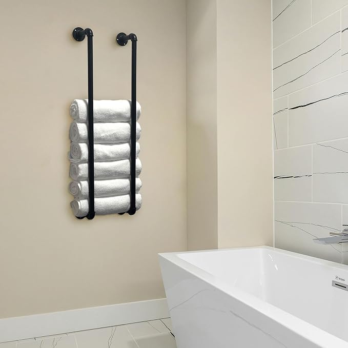 Towel Racks for Bathroom Wall Mounted,36 Inch Industrial Pipe Towel Rack Storage Organizer Hanging Towel Holder(Black)