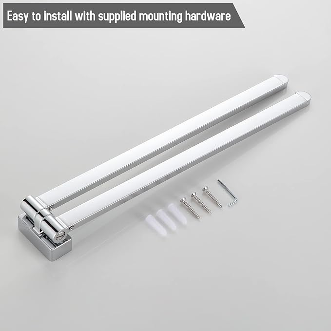 BGL Swivel Towel Bar Chrome,Two Arms Wall Mount Towel Hanger Holder for Bathroom Organizer