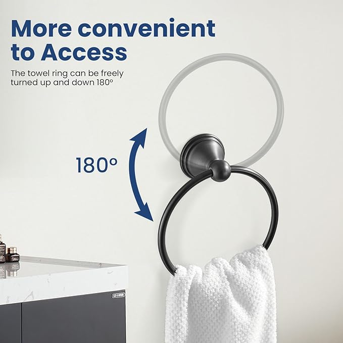 sagetta Matte Black Bathroom Hand Towel Holder Towel Ring 5.55-Inch Bath Towel Ring Diameter Wall Mount