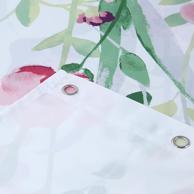 Long Fabric Floral Shower Curtain, Green Pink Purple Blue Watercolor Flower Shower Curtains for Bathroom, Waterproof Bathroom Curtains, 72" W x 78" H
