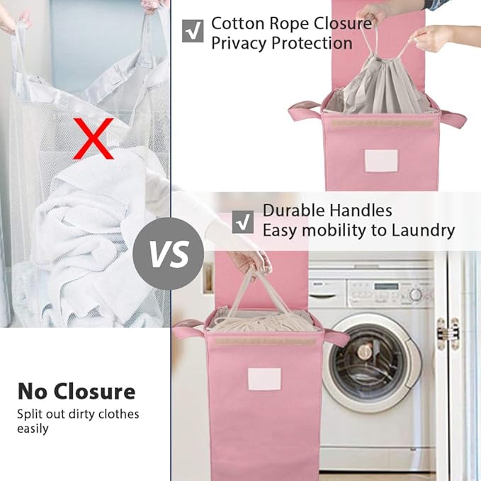 MCleanPin 210L Pink Laundry Hamper with Lid and 2 Removable Bags, Collapsible Dirty Clothes Hamper with Handles, Foldable Baby Nursery Hamper Dorm Room Storage Girls College Hamper(Rose Pink)
