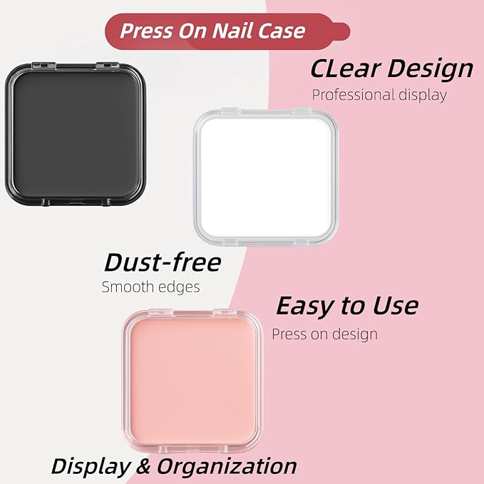 Press On Nail Storage Box Set - 9 Packaging Boxes (Pink, Black, Clear) with 52 Double-Sided Adhesive Tapes for Nail Business Display & Salon Organizer (3 Colors Mix)
