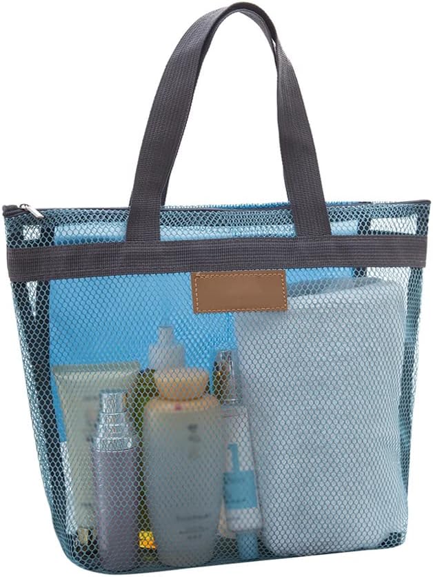 Mesh Shower Caddy Bag, Quick Dry Portable Tote Bag with Zipper and Inner Pocket, Lightweight Bath Organizer for College Dorm Bathroom, Swimming, Gym, Beach, Travel (Blue)