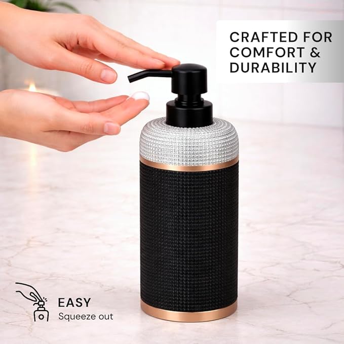 Decozen Bathroom Accessories 6Pcs Set, Soap Dispenser, Toothbrush Holders, Tumbler, Soap Dish & Cotton Swab Jar – Modern Bathroom Decor, Modern Farmhouse Decor, Countertop Accessories, Black