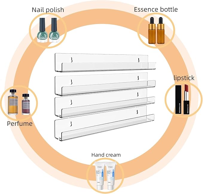 SuoXing 4 Pack 15 Inch Nail Polish Racks For The Wall,Holds Up to 48 Paint Bottles Acrylic Nail Polish Organizer and Wall Rack for Nail Salon