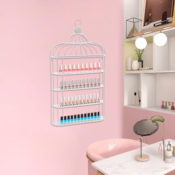 Nail Polish Organizer Wall Mounted, 4-Tier Nail Polish Storage Rack, Metal Nail Polish Storage Holder, Multifunctional Organizer for Essential Oil Perfume Lipsticks at Home Salon Spa(White)