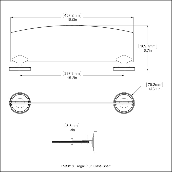 Allied Brass R-33/18-GYM Regal Collection 18 Inch Glass Shelf, Matte Gray