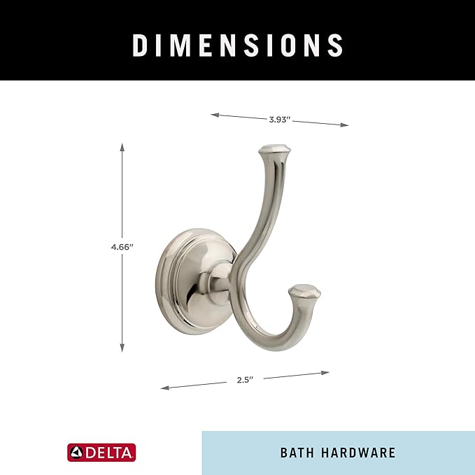 Delta Cassidy (1-Pack) Towel Hooks Brilliance Stainless Steel Double Bathroom J Hooks Wall Mounted for Robes & Towels Hand Towel Hook Holder Kitchen, Bathroom Accessories 79735-SS