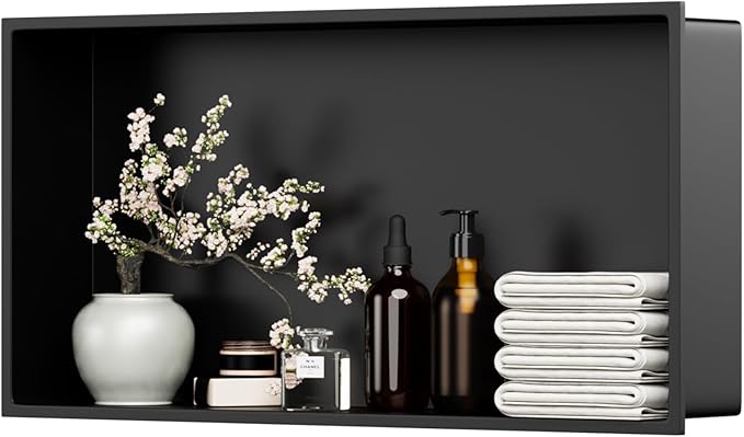 Matte Black Shower Niche 24" X 12" (Inner Size 23.2" X 11.2") 304 Stainless Steel Wall Niche Bathroom Shelf for Shower Wall No Tile Needed, Recessed Niche Shower Insert for Bathroom Storage