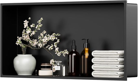 Matte Black Shower Niche 24" X 12" (Inner Size 23.2" X 11.2") 304 Stainless Steel Wall Niche Bathroom Shelf for Shower Wall No Tile Needed, Recessed Niche Shower Insert for Bathroom Storage