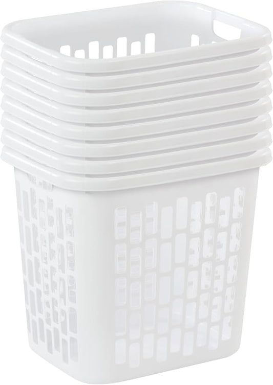 Sterilite Ultra Easy Carry Plastic Dirty Clothes Laundry Basket Hamper with Integrated Handles and Ventilation Holes, White (8 Pack)