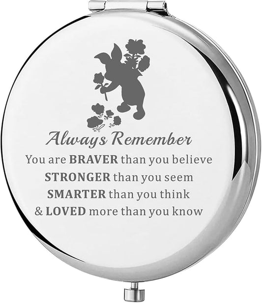 KEYCHIN Pig Pocket Mirror Pink Pig Fans Gifts You are Braver Stronger Smarter Than You Think Pig Compact Mirror (Pig-S)