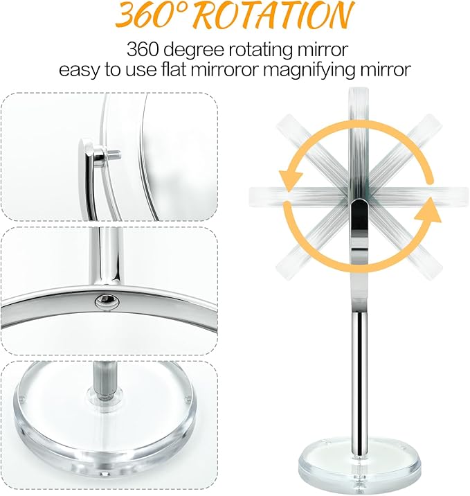 Snowflakes Double Sided 1X / 15X Magnifying Makeup Mirror with Stand - 6.7 Inch Tabletop Vanity Mirror for Bathroom or Bedroom with 360° Rotation.