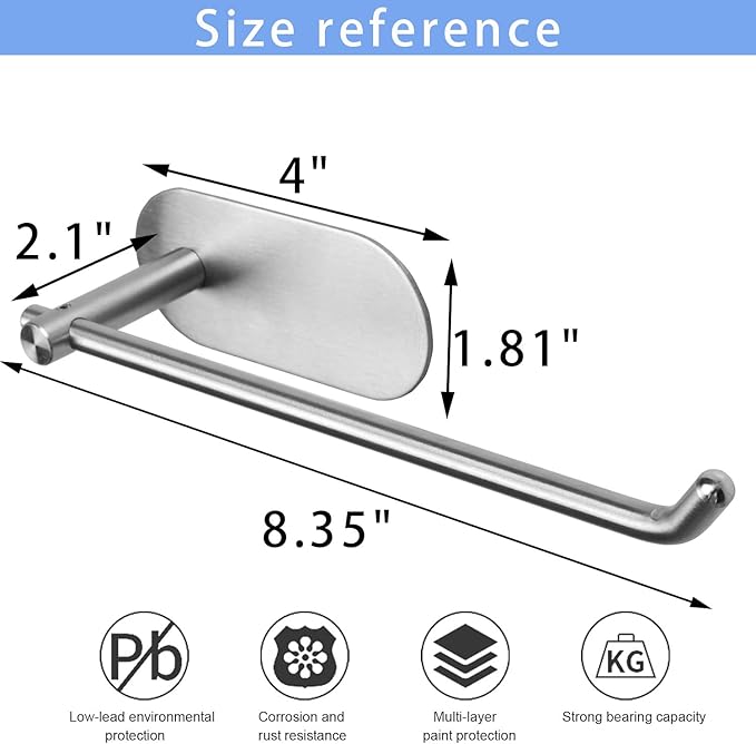 TocTen Stainless Steel Hand Towel Bar, No Drilling Stick on Wall, Strong Self Adhesive Towel Rack/Hanger for Bathroom Kitchen (Brushed, 2 Pack)