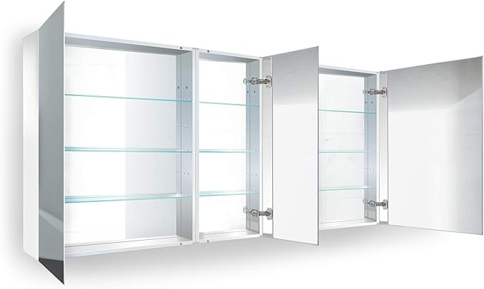 Krugg 60 Inch Tri-View Medicine Cabinet | Recess or Surface Mount | Blum Hinge 170 Degree Soft Close | (60"x30"