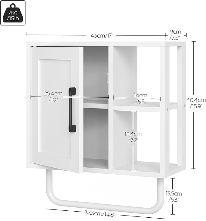 YATINEY Medicine Cabinet, Bathroom Wall Cabinet with Towel Bar, Over The Toilet Storage Cabinet with Adjustable Shelf and Open Partition, for Bathroom, Laundry Room, Living Room, Kitchen, White