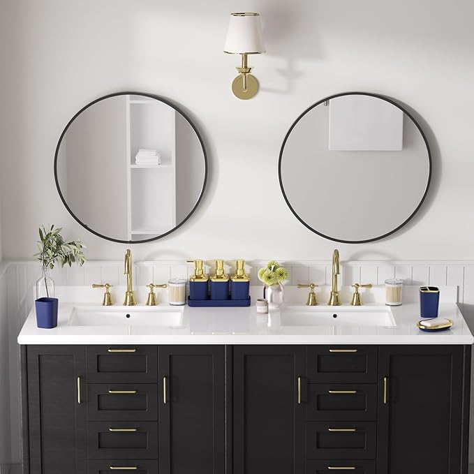 Bathroom Set — Blue Bathroom Accessories Set, 11PC Bathroom Accessory Set, Blue Bathroom Set with Push-lid Trash Can, 3PC Soap Dispensers, Toilet Brush & Qtip Holders