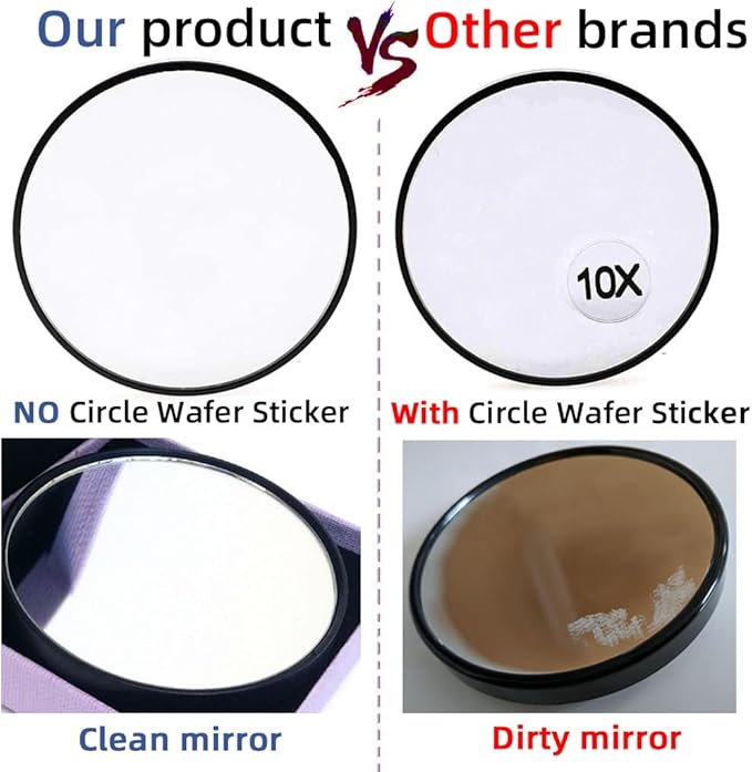 10X Magnifying Makeup Mirror with 1 Tweezers Portable Round Mirror 2 Suction Cups Travel Set for Eyebrow Tweezing Blackhead Blemish Removal Bathroom Magnified Cosmetic Mirror (Diameter 4.3 inches)