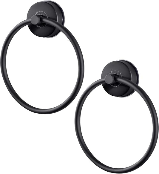 JOMOLA Towel Ring Suction Towel Holder for Bathroom Stainless Steel Kitchen Towel Rail Rack Drill Free Bath Towel Holder Bathroom Accessories Matte Black,2 PCS