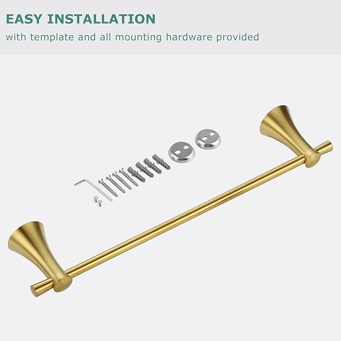 PARLOS Brass 17" Towel Bar Towel Holder Hanger Rack Wall Mount Accessories for Bathroom, Brushed Gold