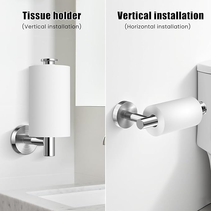 Bathroom Hardware Set 5 Pieces, SUS304 Stainless Steel Bathroom Accessories Set, 24 Inch Towel Bar Set, Round Bathroom Accessories Kit Wall Mounted, Simple Design for All Bathrooms (Polished Chrome)