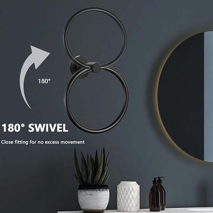 WOOPHEN Hand Towel Ring, Thicken Stainless Steel Bath Towel Holder Modern Round Towel Hanger Wall Mounted for Bathroom, Kitchen (Matte Black)