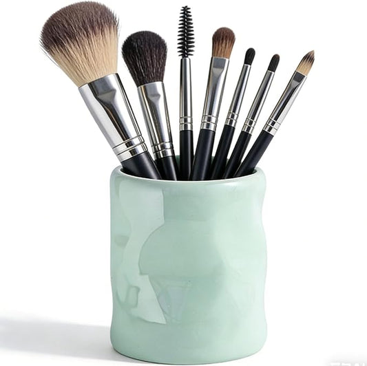 Premium Ceramic Makeup Brush Holder - Weighted & No-Tip Organizer with Easy-Clean Glaze, Vanity Storage for Brushes, Elegant Bathroom & Dresser Tabletop Decor An ideal gift for women (light green)