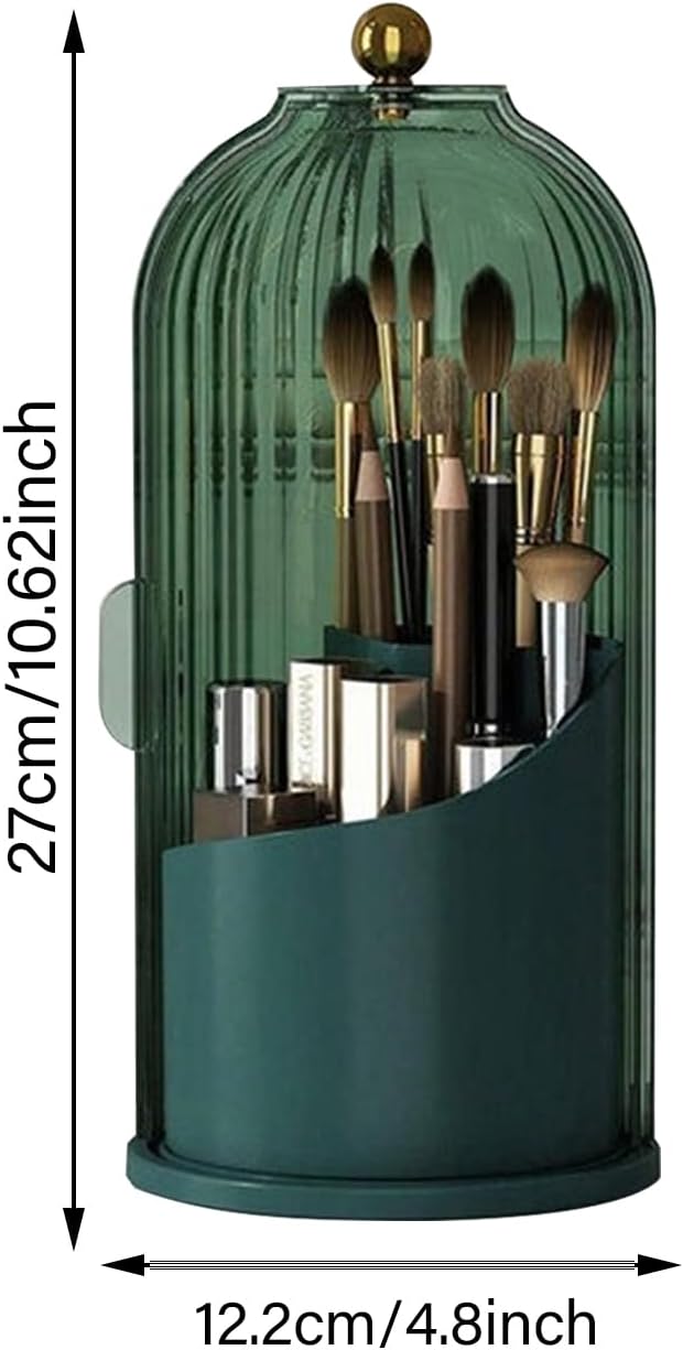 Multi-function Rotating Bird Cage Toiletries Storage Rack ?€? Makeup Organizer, Brush Holder | Transparent Dust-proof Box, 360 Rotating Design for Dressing Tables, Desktops, Bathroom Countertops