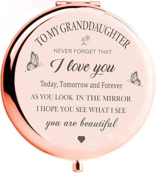 Granddaughter Compact Mirror - Rose Gold, Birthday Gift from Grandma & Grandpa